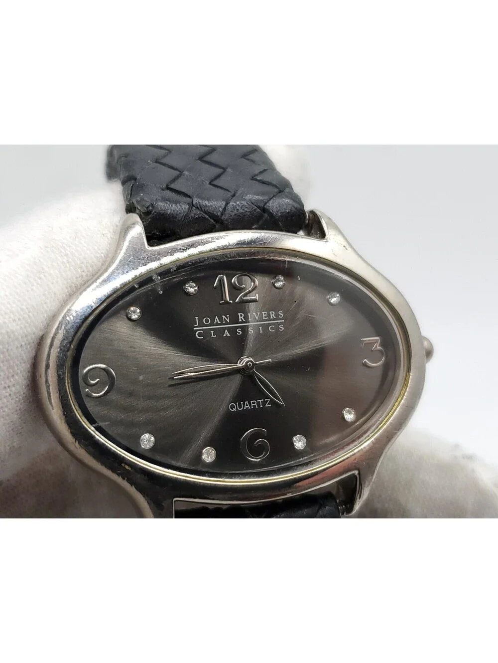 Joan Rivers Classics Quartz Womens Watch New Battery Silver Tone Black Dial 39mm